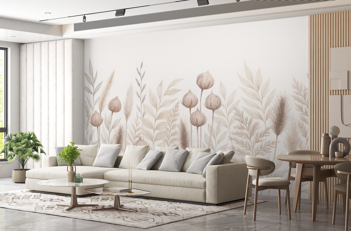 Fototapeta kłoski i naturalne rośliny w tonacjach beżowych