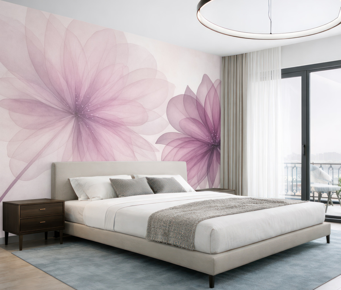 Fototapeta półprzezroczyste wielkie różowe kwiaty