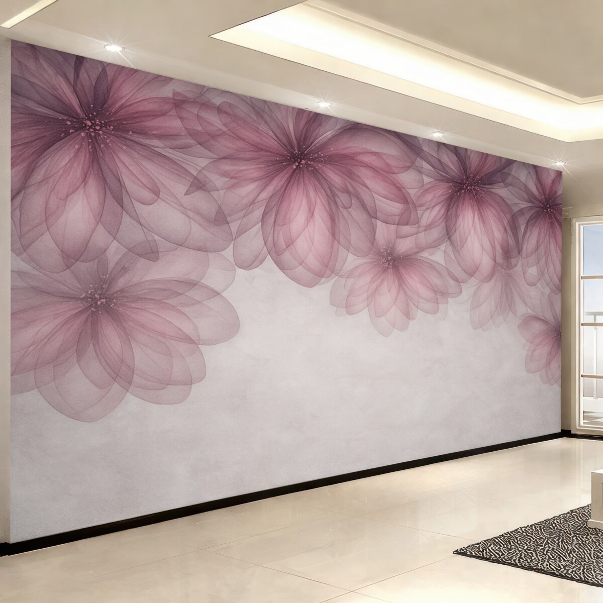 Fototapeta półprzezroczyste różowe kwiaty z wierzchu