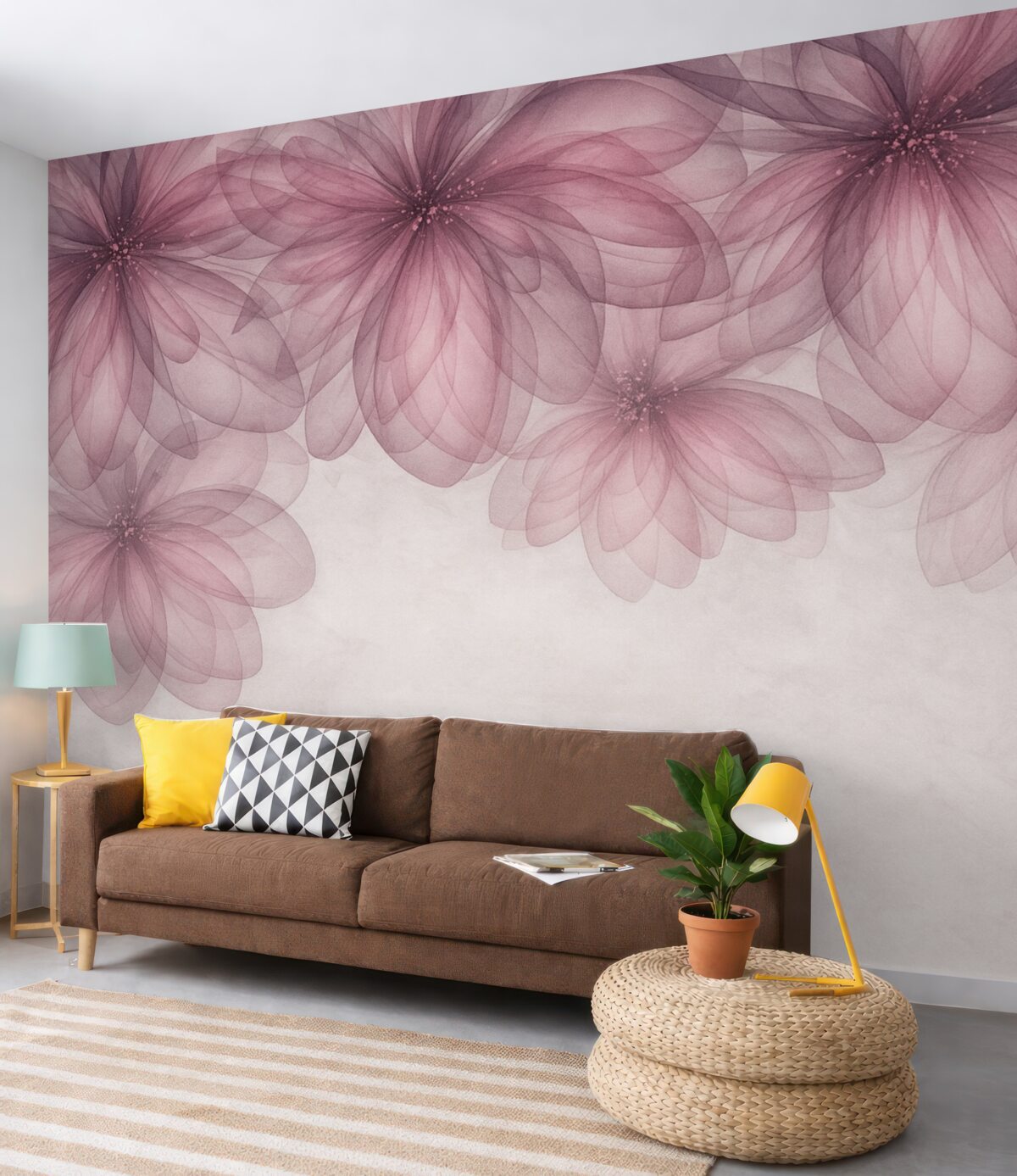 Fototapeta półprzezroczyste różowe kwiaty z wierzchu