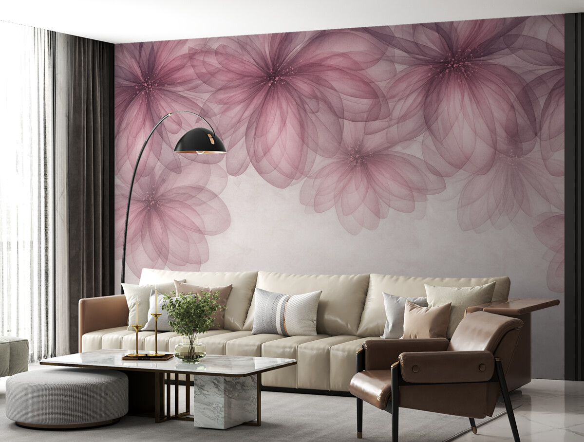 Fototapeta półprzezroczyste różowe kwiaty z wierzchu