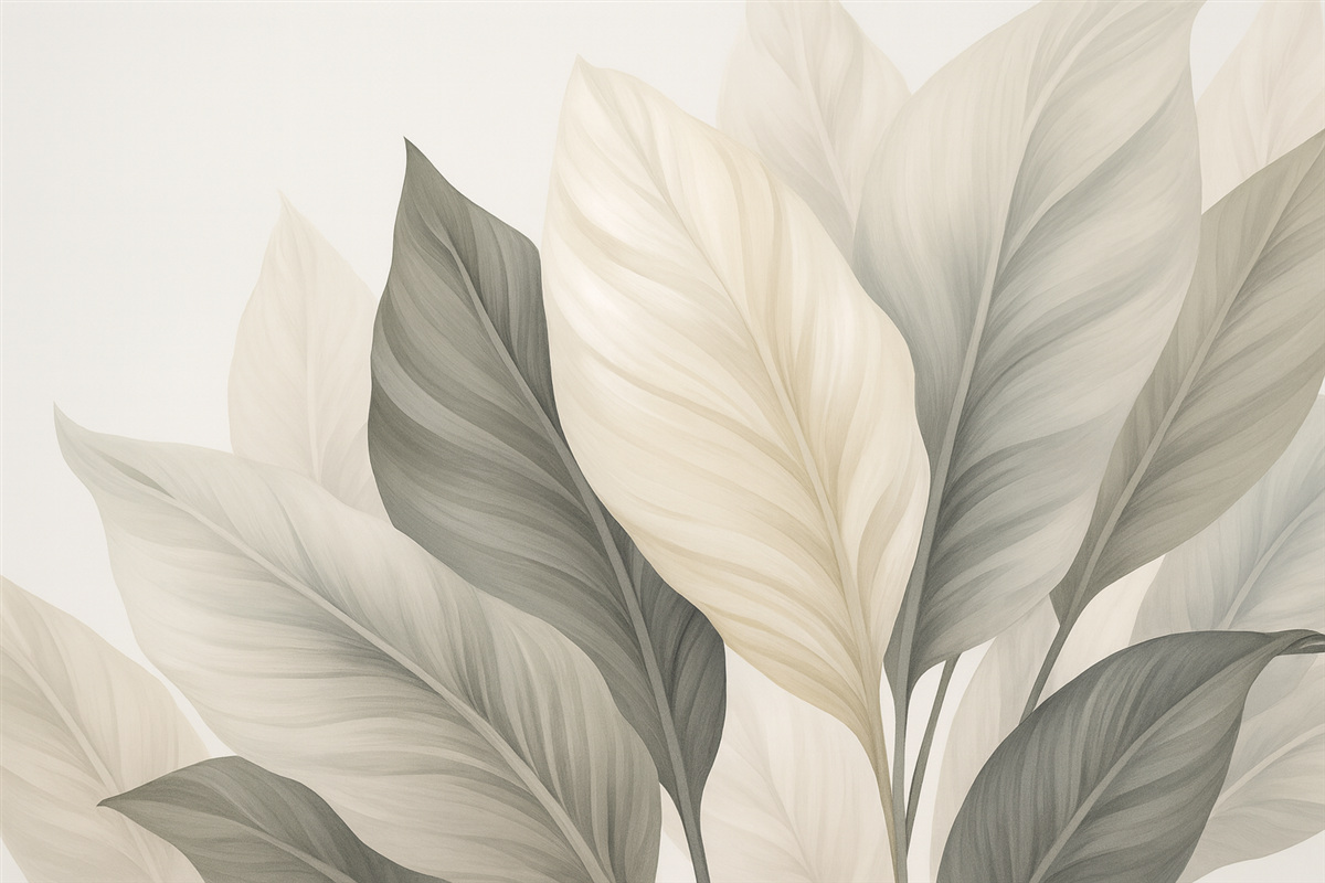 Fototapeta Beżowe oraz szare liście na jasnym tle.