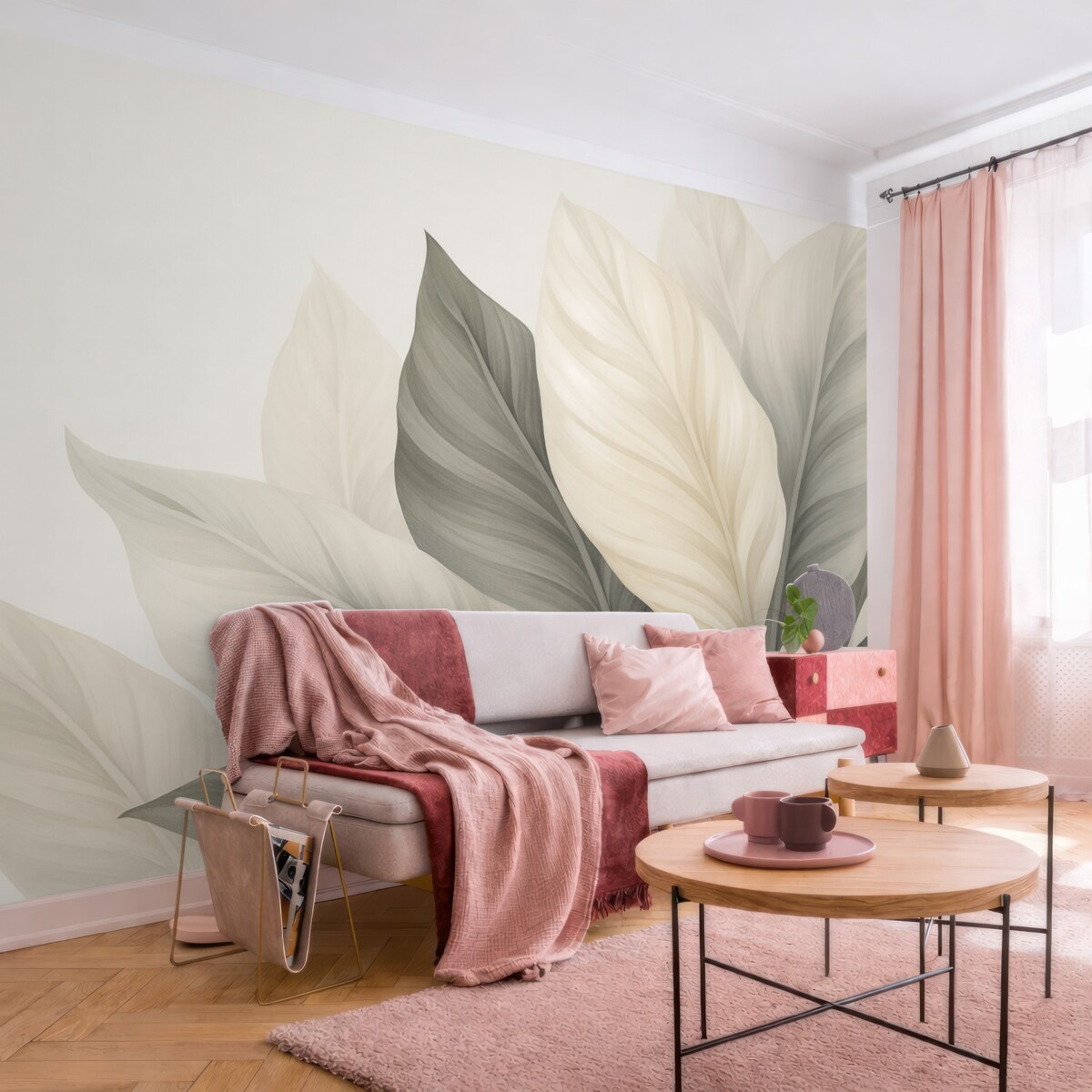 Fototapeta Beżowe oraz szare liście na jasnym tle.