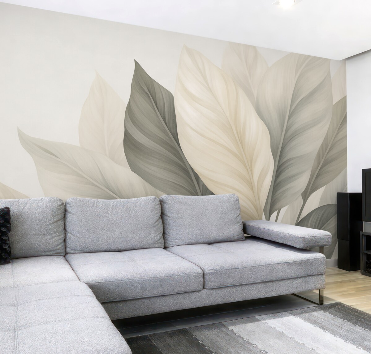 Fototapeta Beżowe oraz szare liście na jasnym tle.