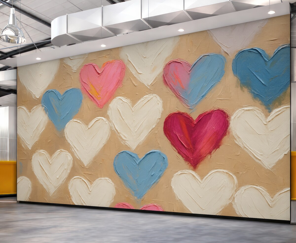 Fototapeta Serca na ciemnobeżowym tle przypominającym pociągnięcia.