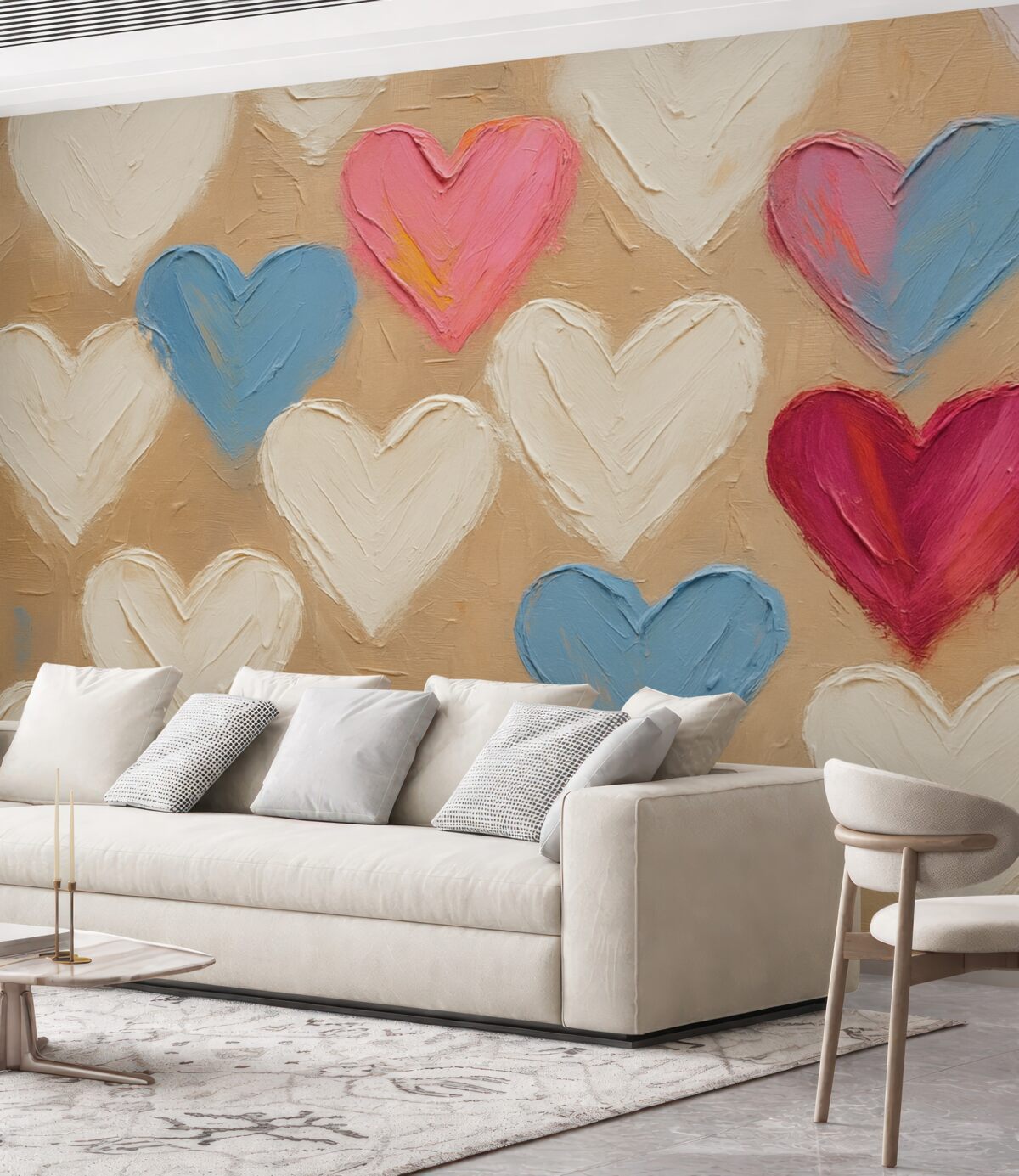 Fototapeta Serca na ciemnobeżowym tle przypominającym pociągnięcia.