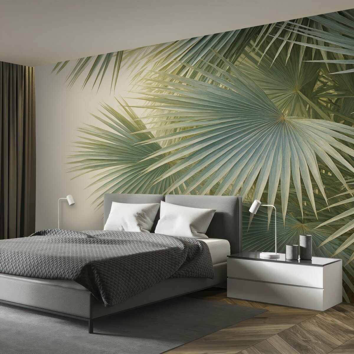 Fototapeta Wielkie liście palmowe, tonacje zieleni.