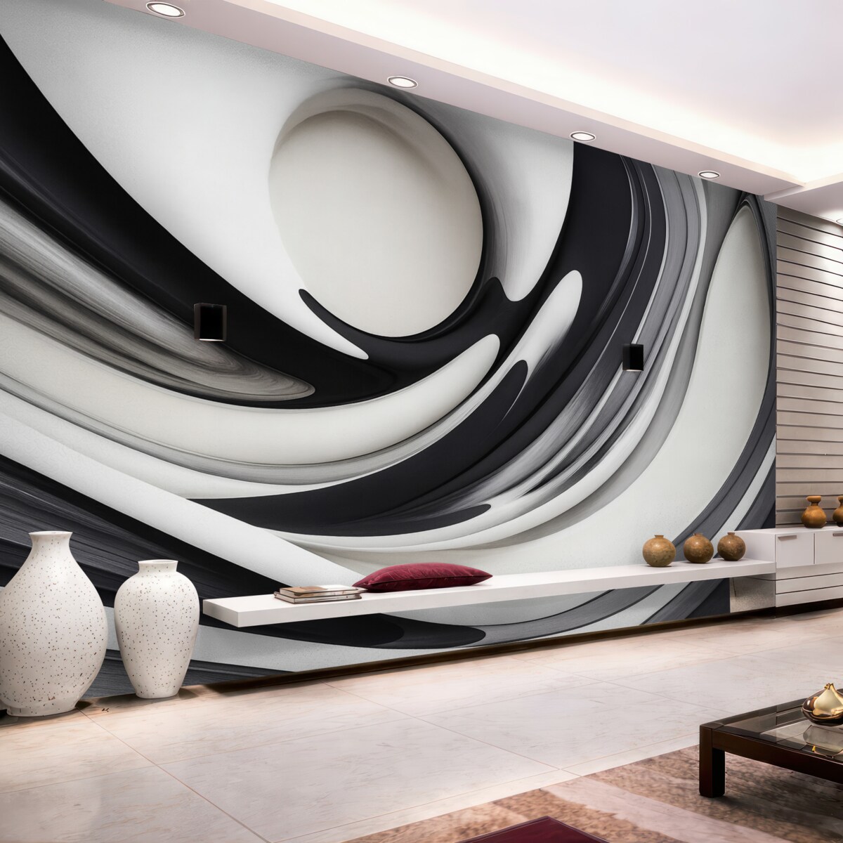 Fototapeta Płynna abstrakcyjna forma 3D na monochromatycznym tle.