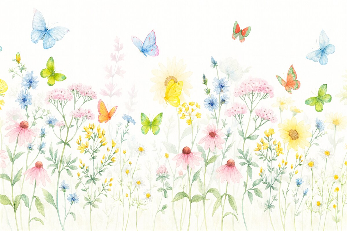 Fototapeta Wielobarwne kwiaty, rośliny oraz owady.