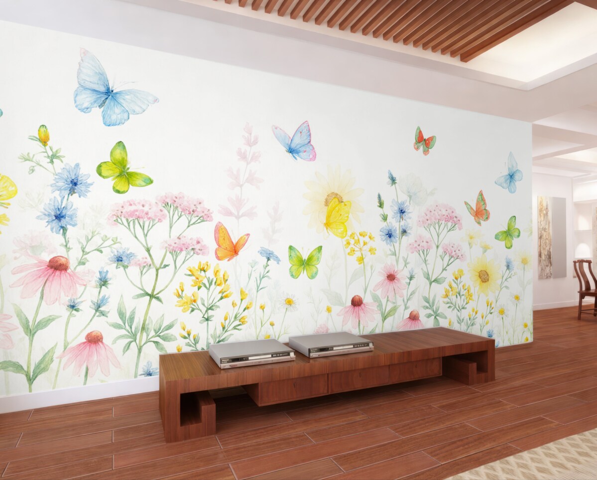 Fototapeta Wielobarwne kwiaty, rośliny oraz owady.