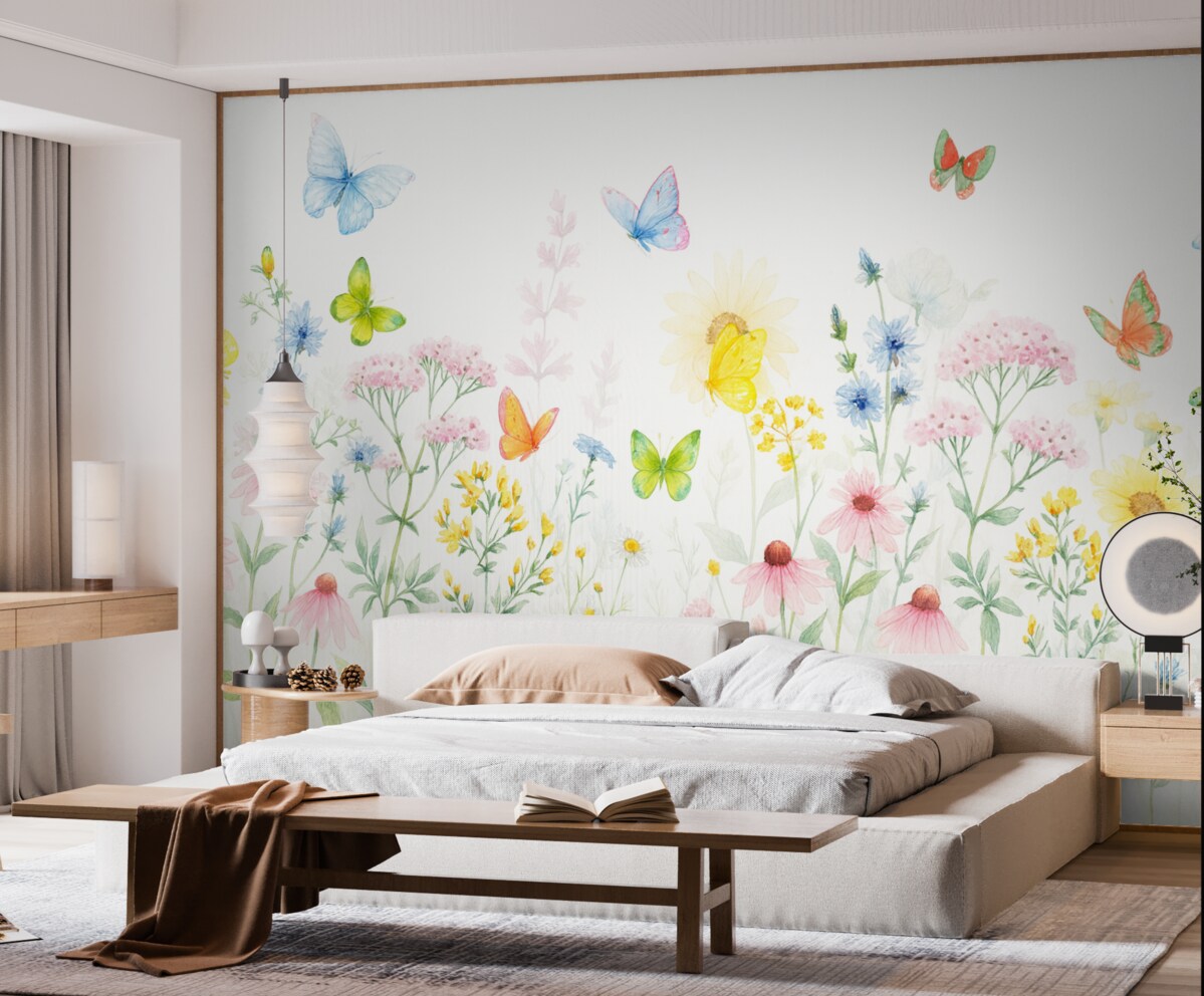 Fototapeta Wielobarwne kwiaty, rośliny oraz owady.