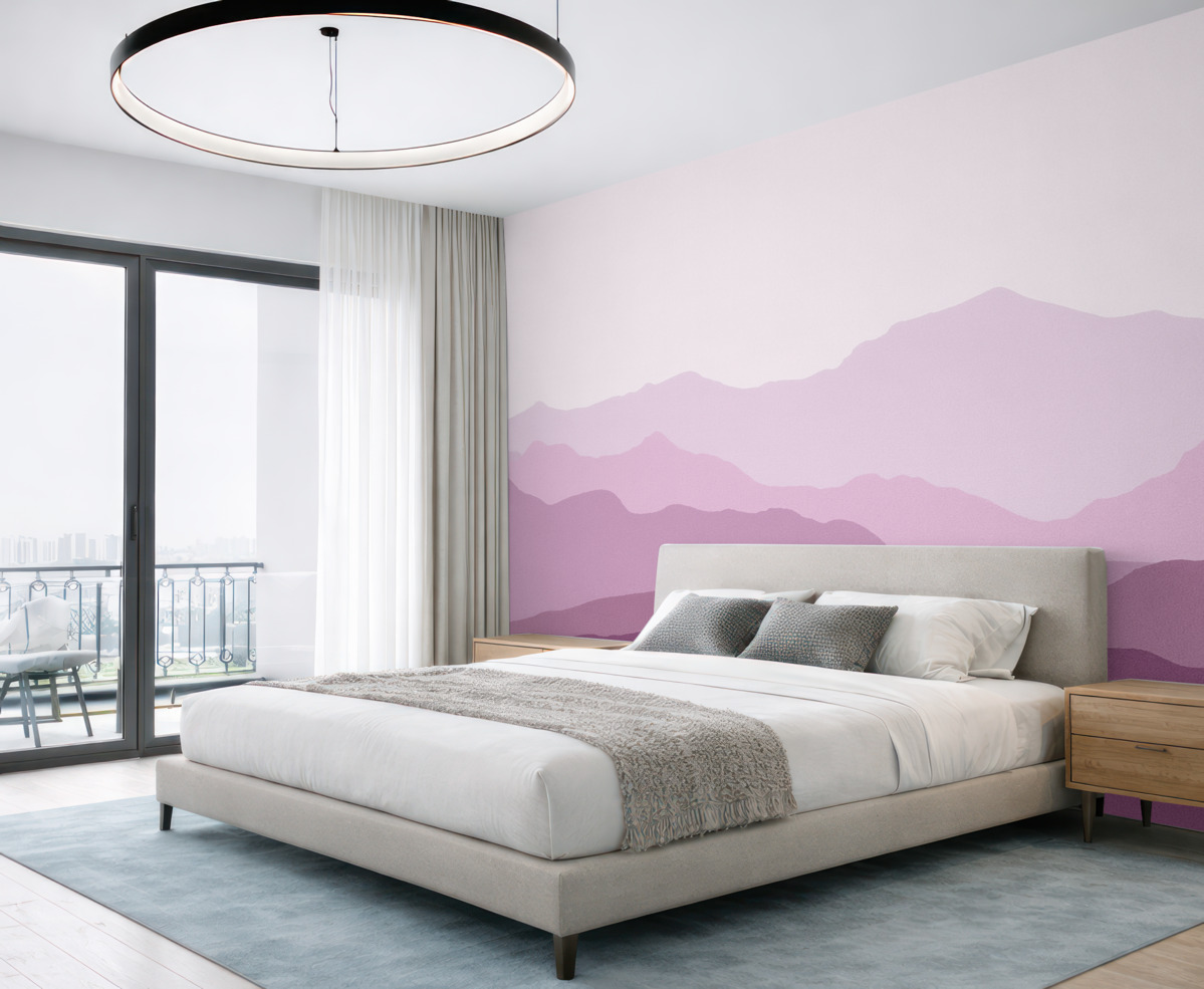 Fototapeta Wielokolorowa góra w barwach fioletu i różu.