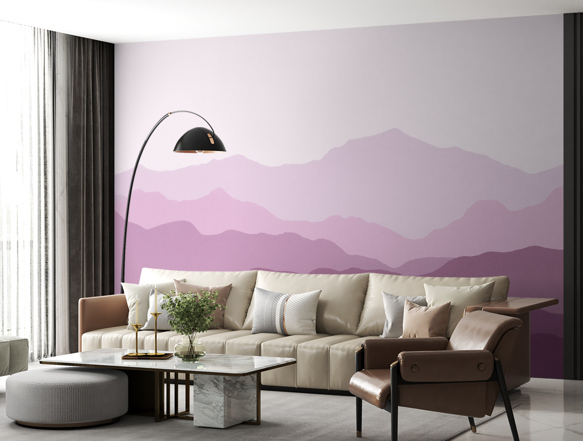 Fototapeta Wielokolorowa góra w barwach fioletu i różu.