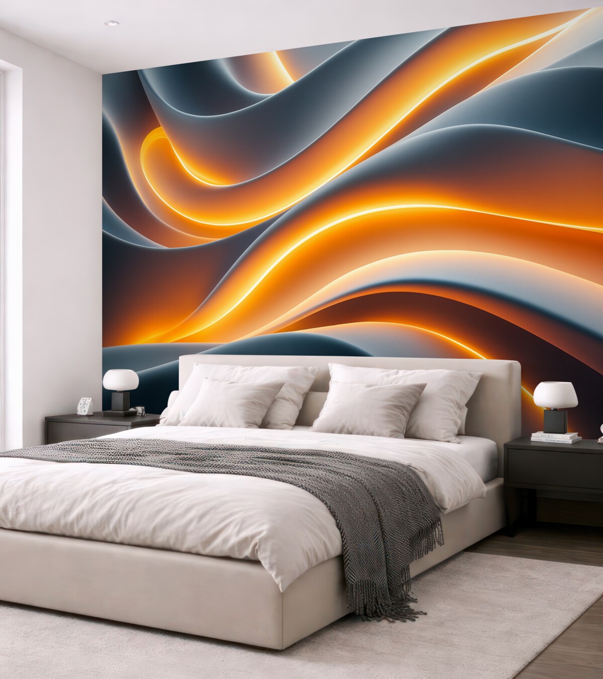 Fototapeta Szare fale z naśladowaniem żółtych refleksów świetlnych.