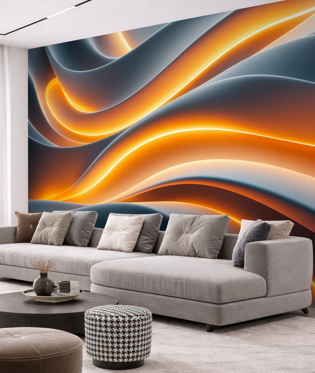 Fototapeta Szare fale z naśladowaniem żółtych refleksów świetlnych.