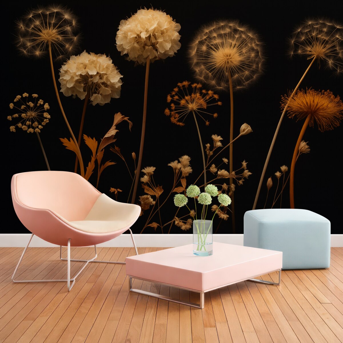 Fototapeta Mlecze na tle w ciemnym kolorze.