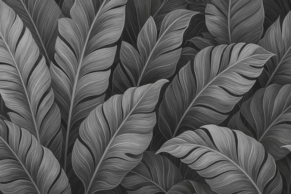 Fototapeta Jednokolorowe czarno-białe tropikalne liście.