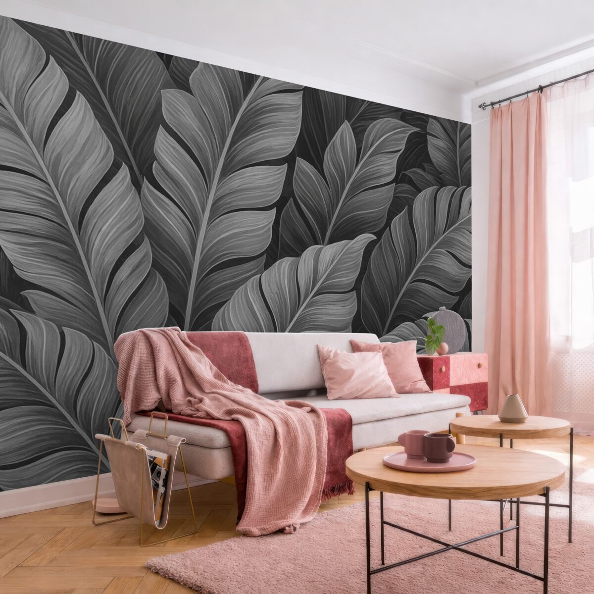 Fototapeta Jednokolorowe czarno-białe tropikalne liście.