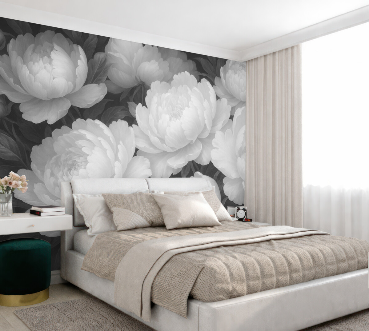 Fototapeta Czarne i białe piwonie.