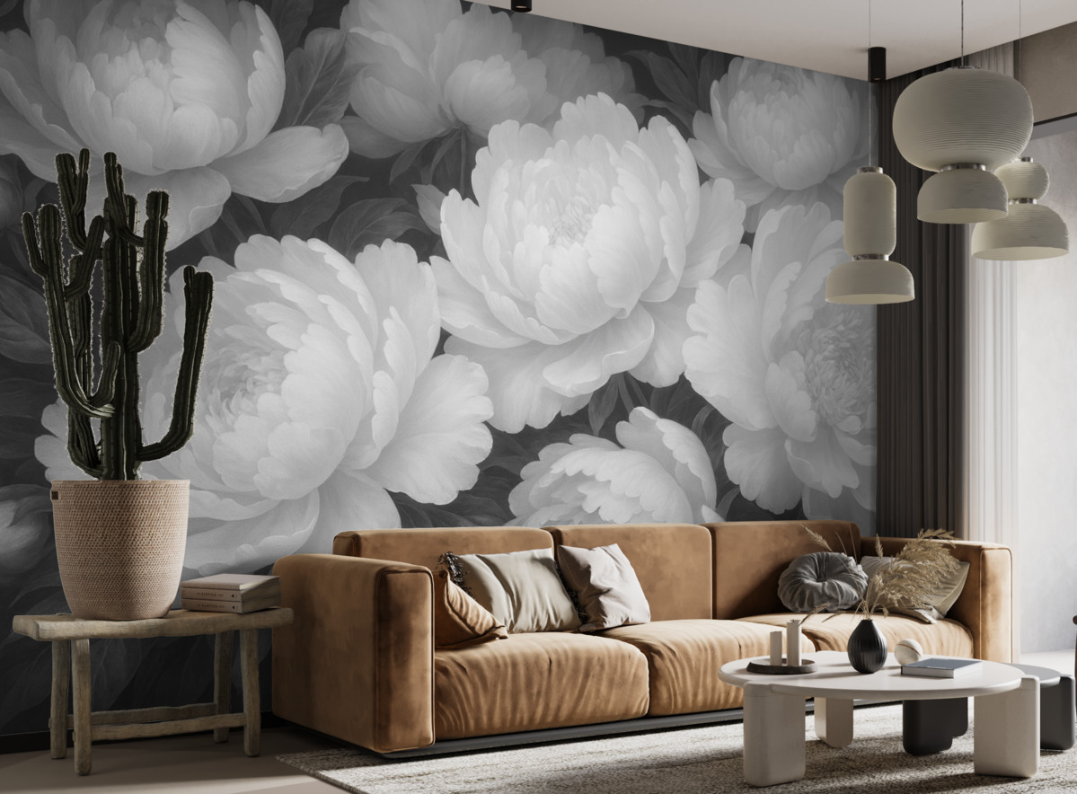 Fototapeta Czarne i białe piwonie.