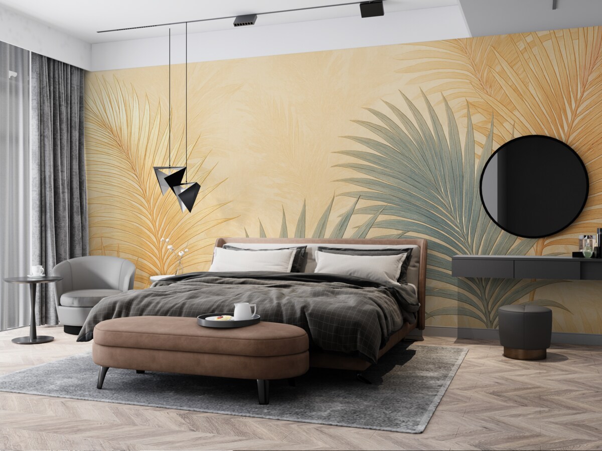 Fototapeta Liście palmowe w ciepłych i stonowanych kolorach.