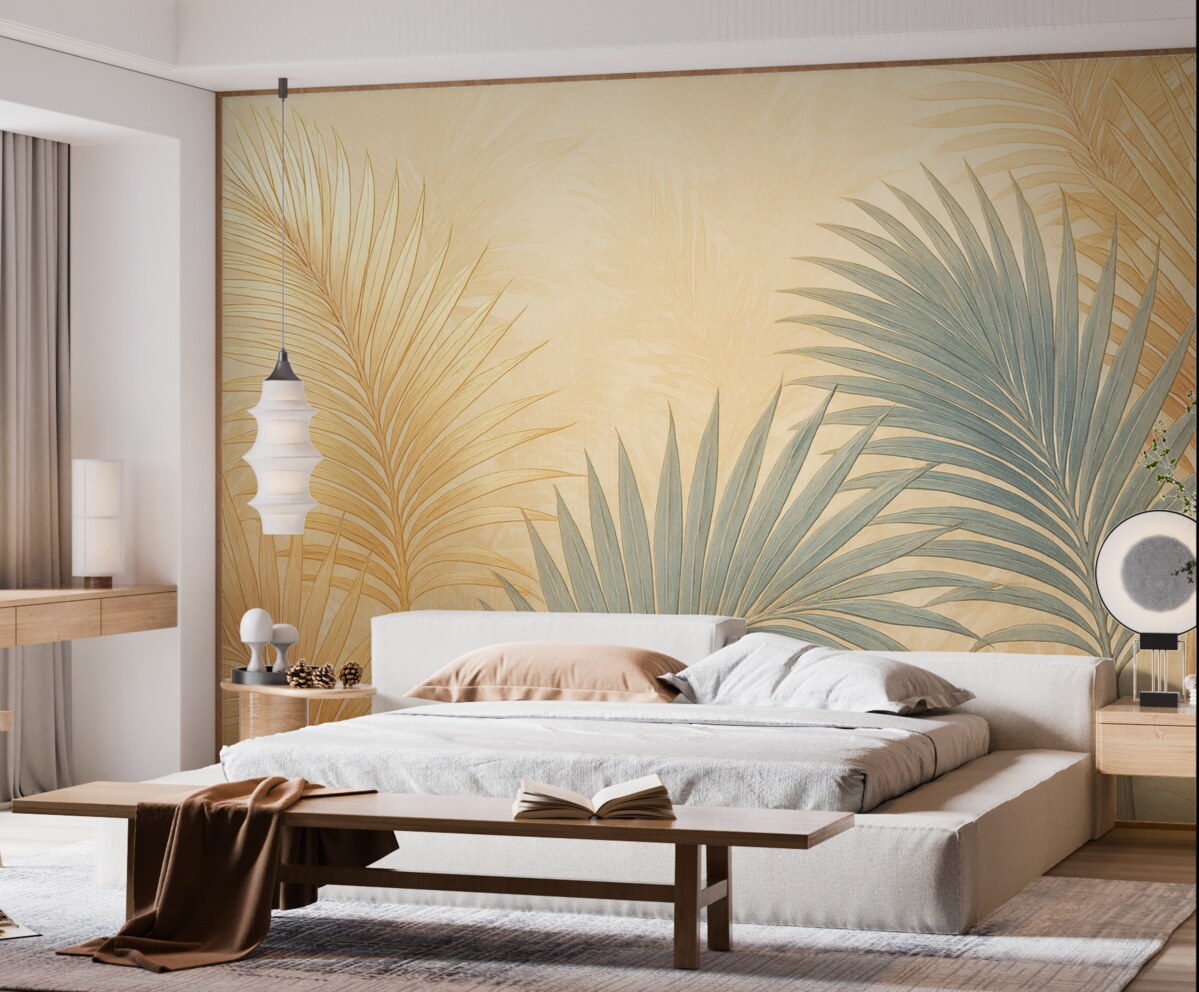 Fototapeta Liście palmowe w ciepłych i stonowanych kolorach.