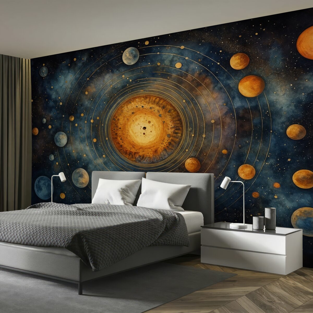 Fototapeta Twórczość kosmiczna, technika akwareli, słońce, kropki, gwiazdy, bezkresny kosmos.