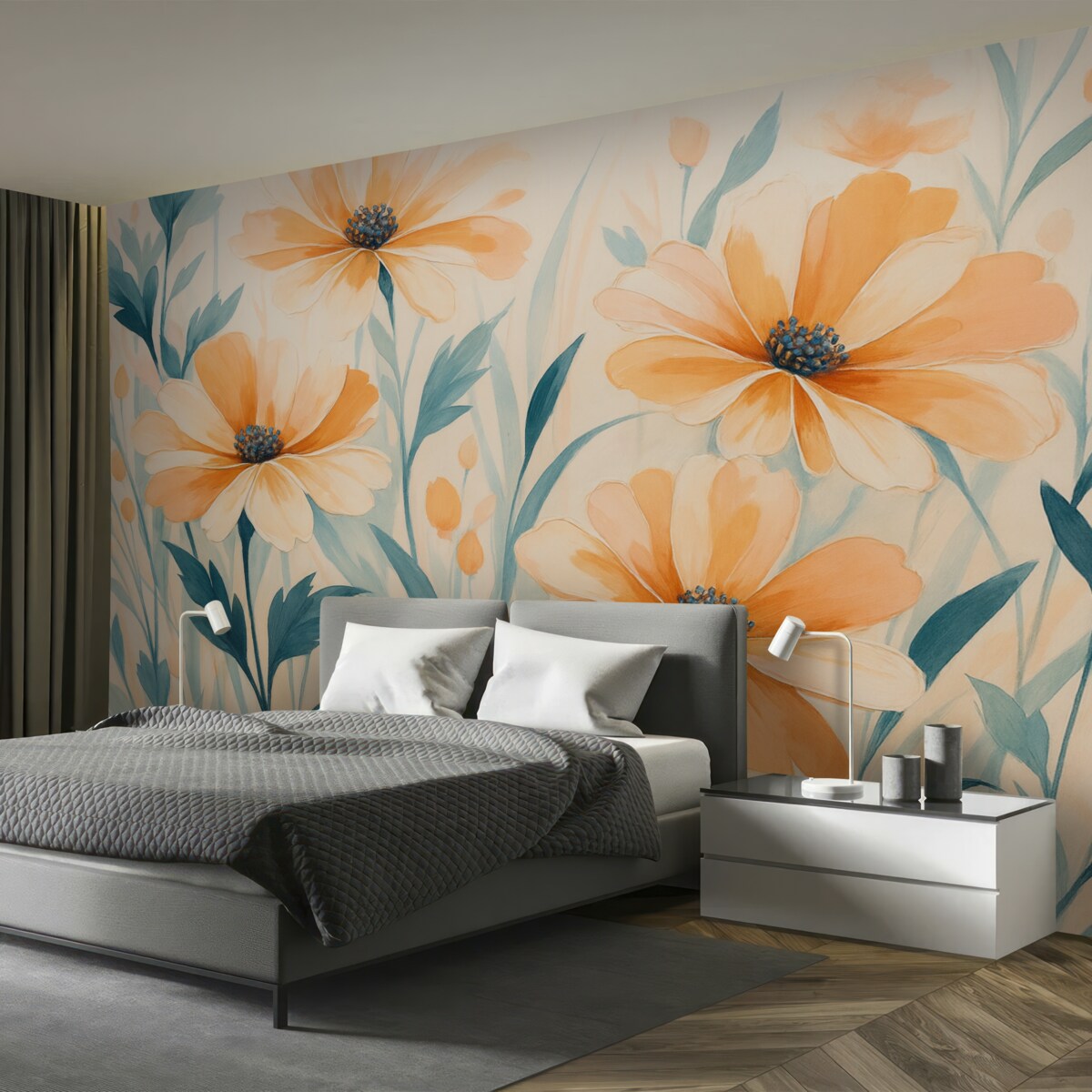 Fototapeta Wielkie kwiaty naśladujące ślady pędzla.