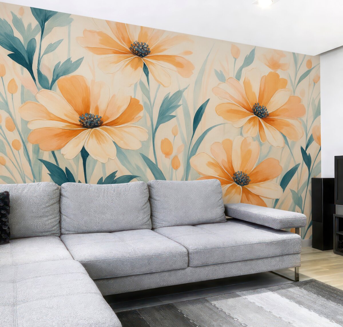 Fototapeta Wielkie kwiaty naśladujące ślady pędzla.