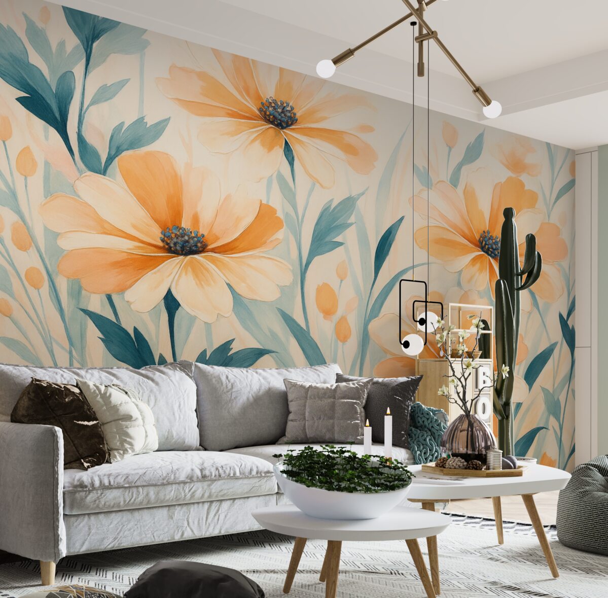 Fototapeta Wielkie kwiaty naśladujące ślady pędzla.