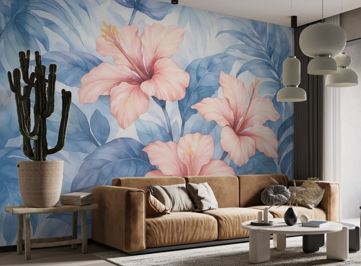 Fototapeta Liście tropikalne w stylu akwareli o rozmytych kształtach.