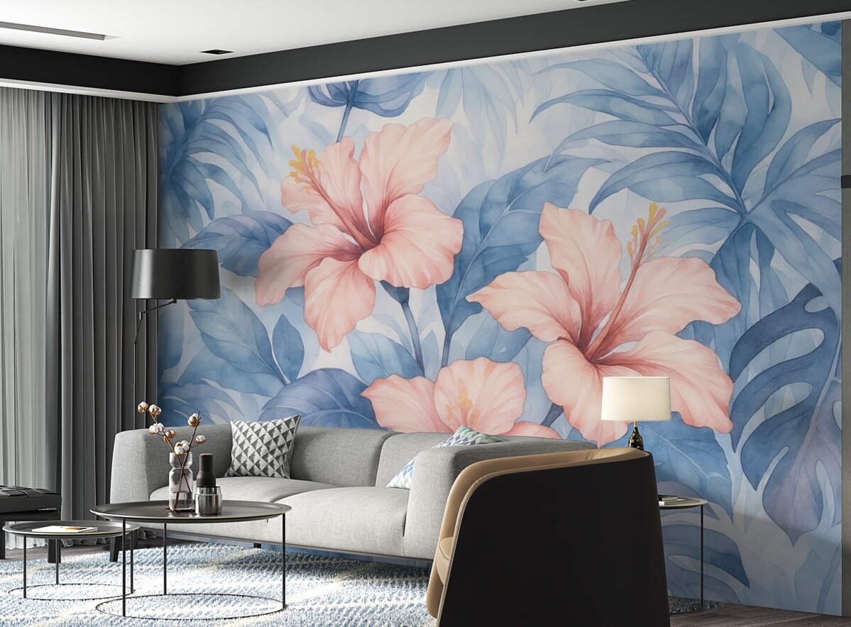 Fototapeta Liście tropikalne w stylu akwareli o rozmytych kształtach.