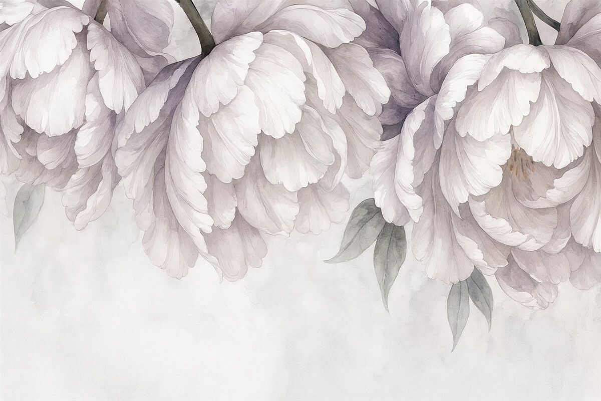 Fototapeta Jasnoróżowe subtelne kwiaty na szarym tle.