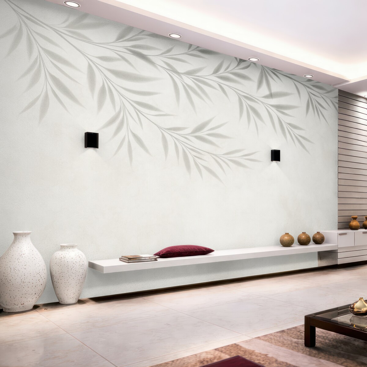 Fototapeta Cień konarów i liści na oliwkowym tle.