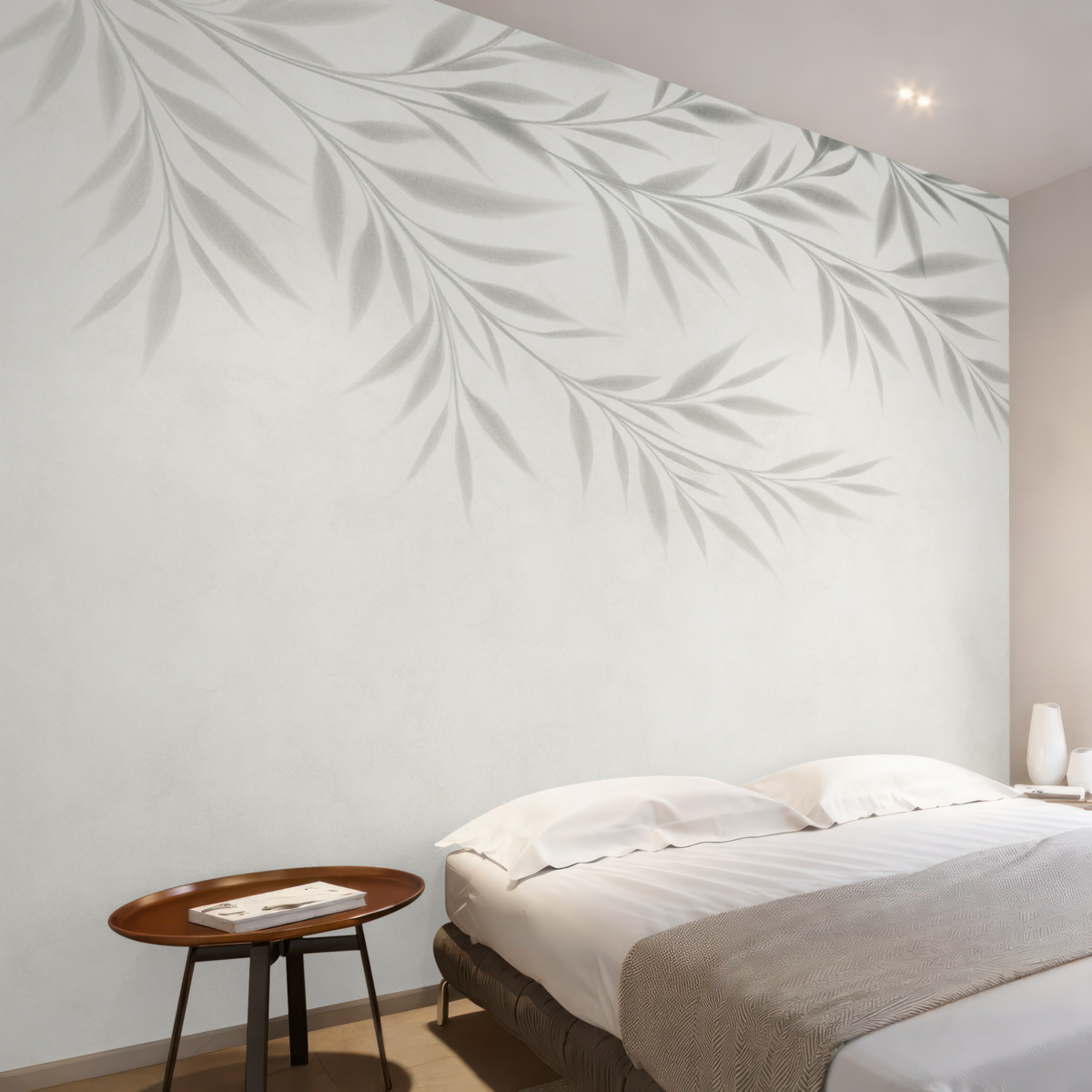 Fototapeta Cień konarów i liści na oliwkowym tle.