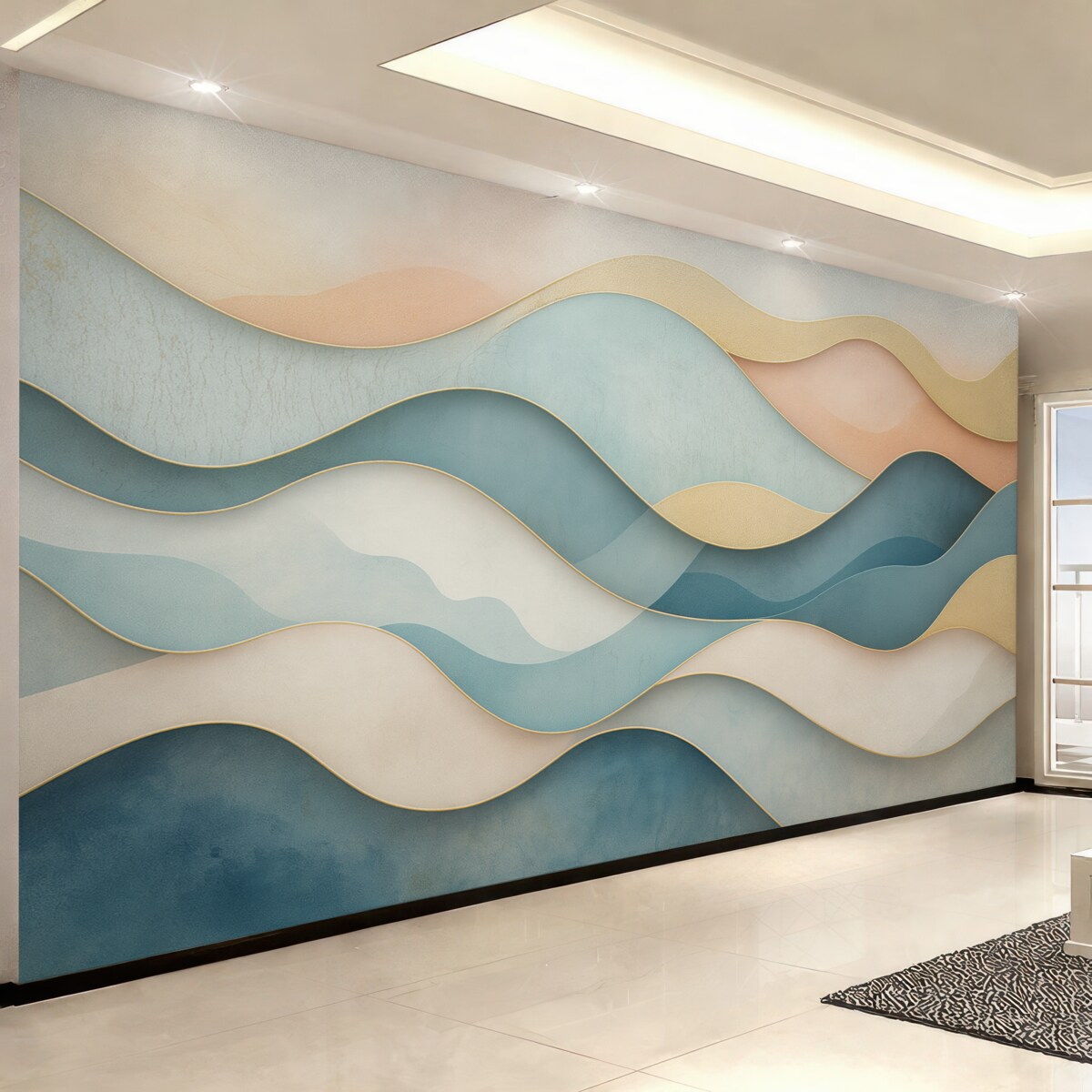 Fototapeta Falisty motyw w stylu Art Deco w odcieniach różu i błękitu.