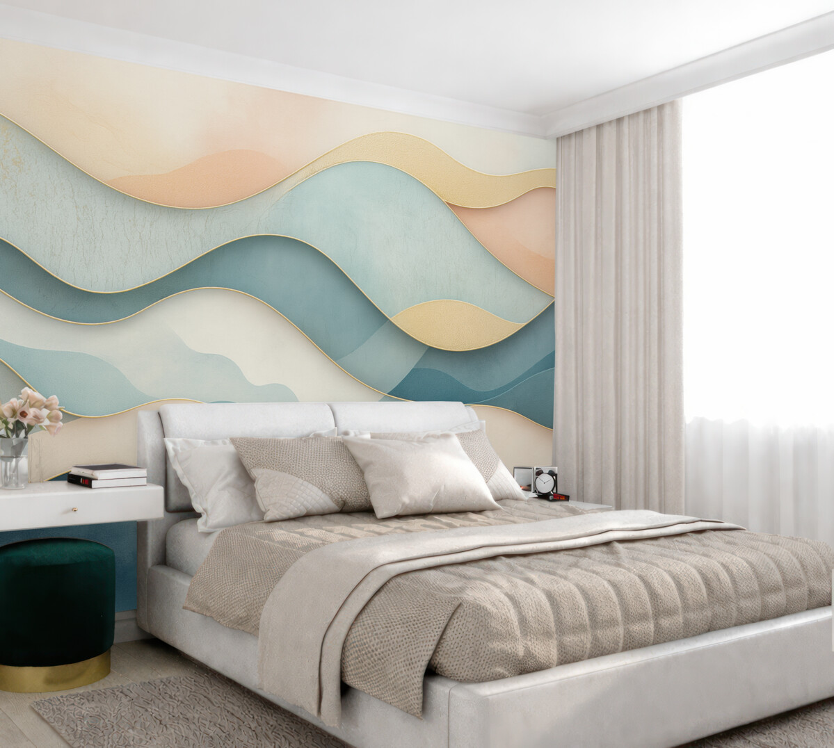 Fototapeta Falisty motyw w stylu Art Deco w odcieniach różu i błękitu.