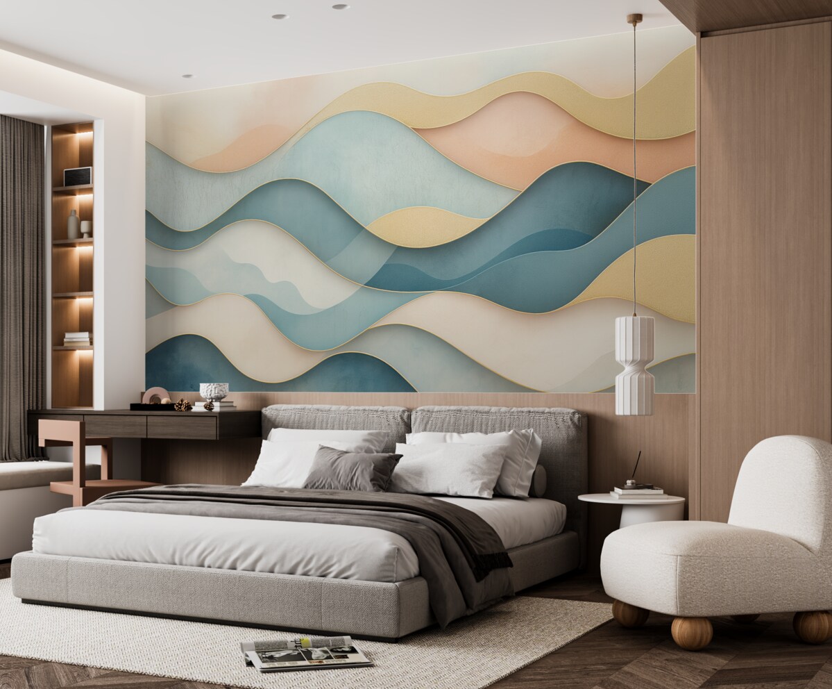 Fototapeta Falisty motyw w stylu Art Deco w odcieniach różu i błękitu.