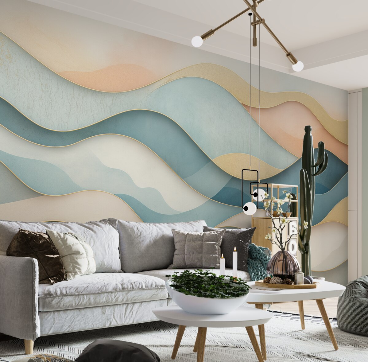 Fototapeta Falisty motyw w stylu Art Deco w odcieniach różu i błękitu.