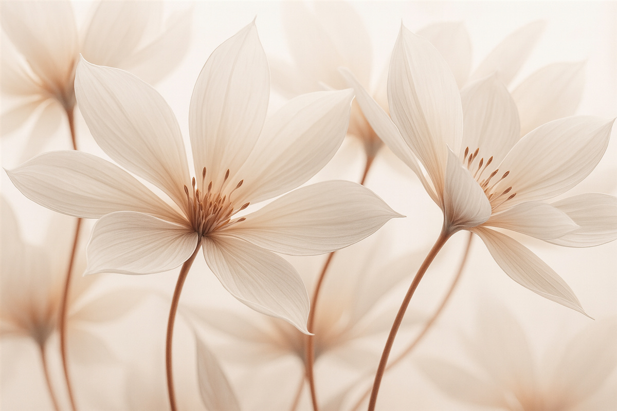 Fototapeta Kremowe kwiaty na jasnym tle.