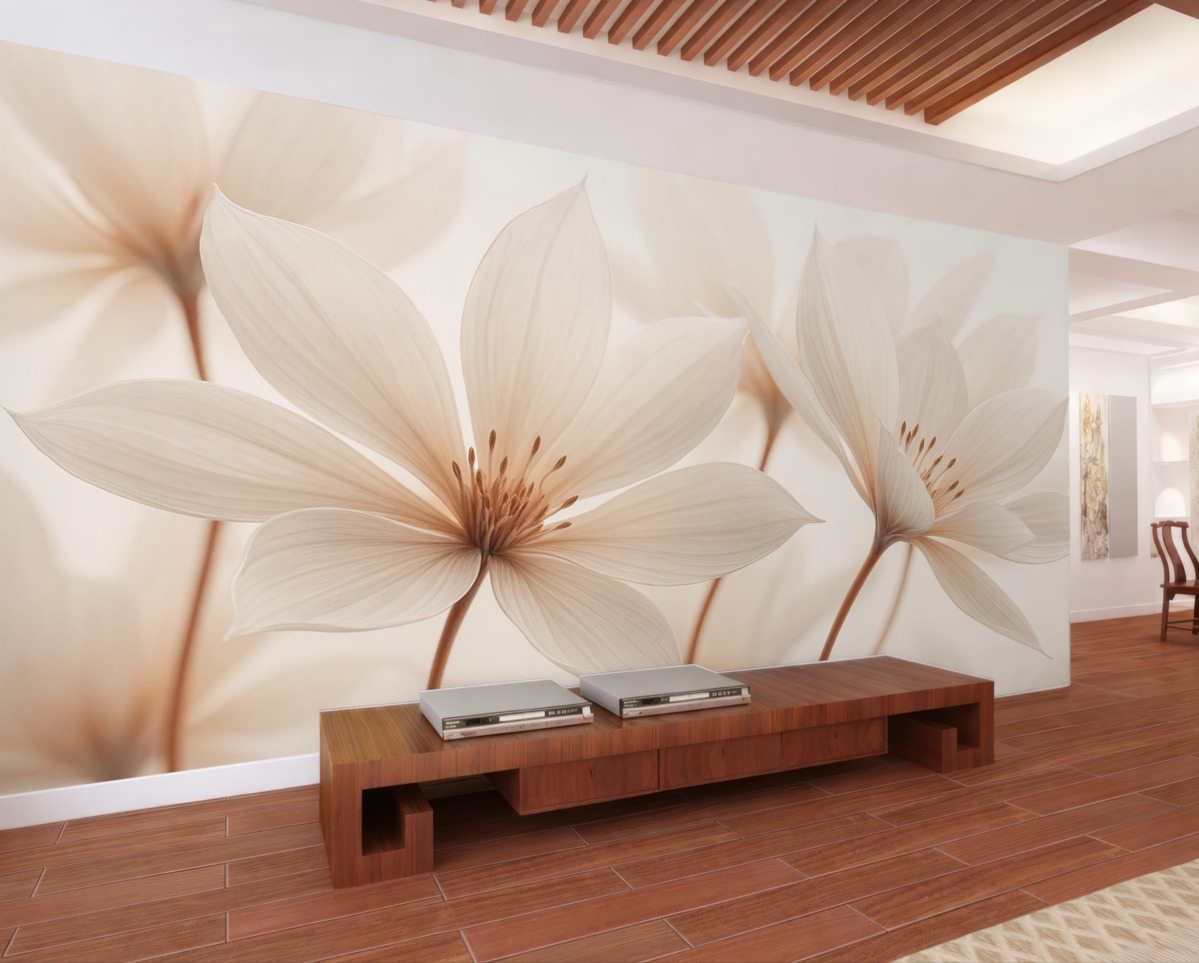 Fototapeta Kremowe kwiaty na jasnym tle.