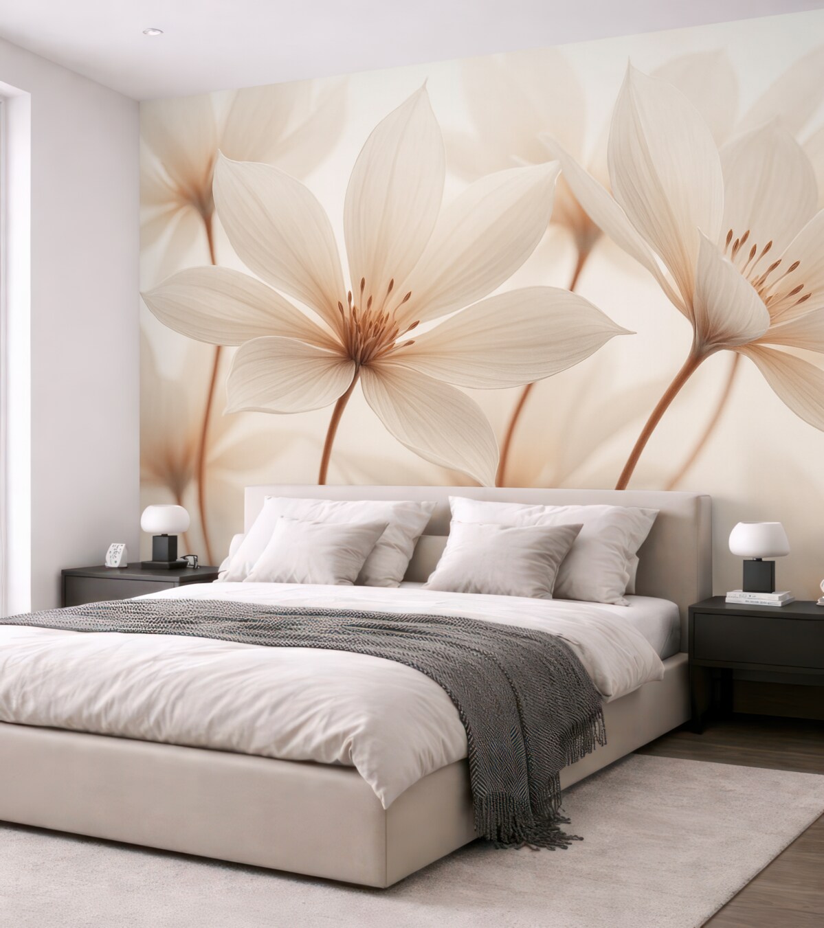 Fototapeta Kremowe kwiaty na jasnym tle.