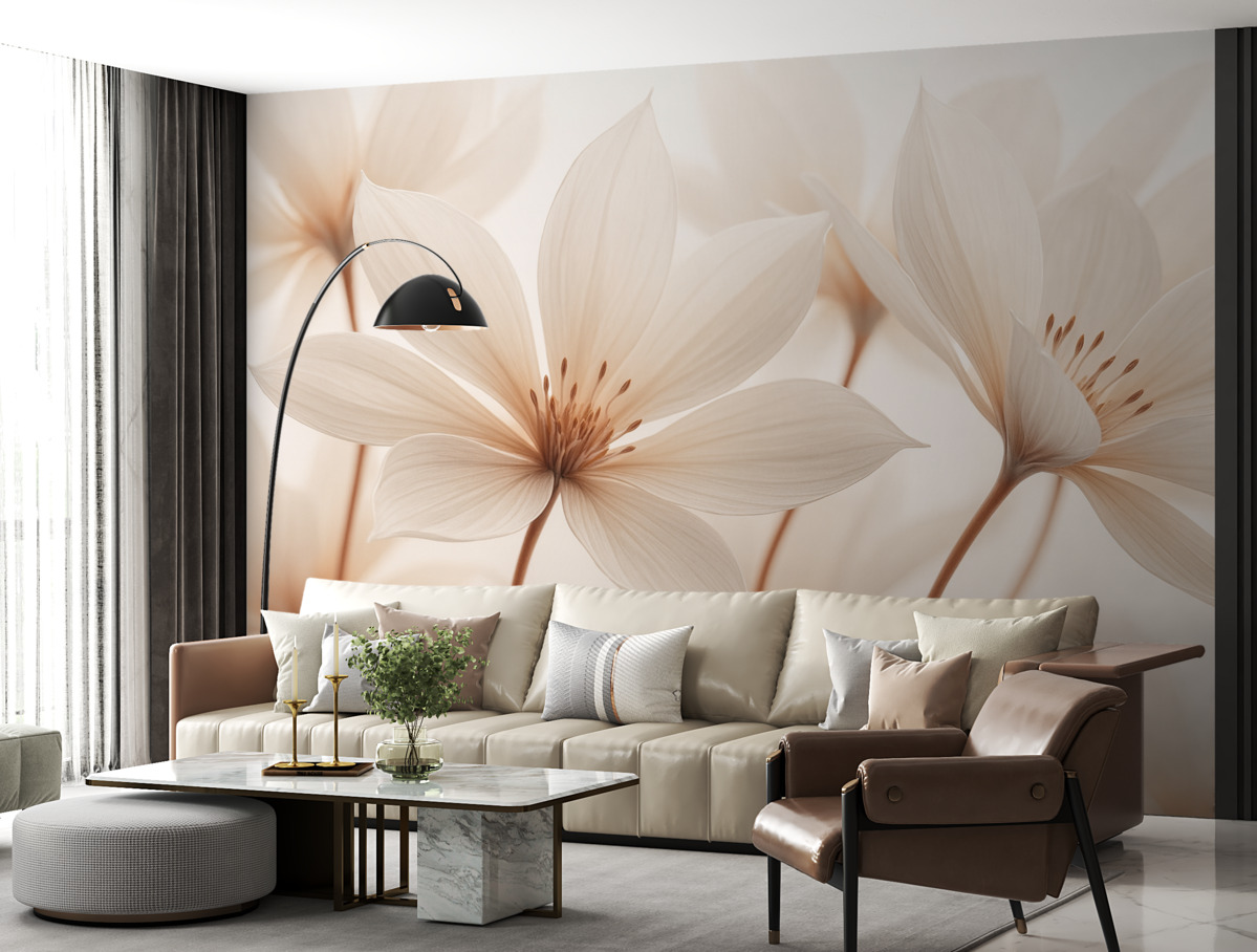 Fototapeta Kremowe kwiaty na jasnym tle.