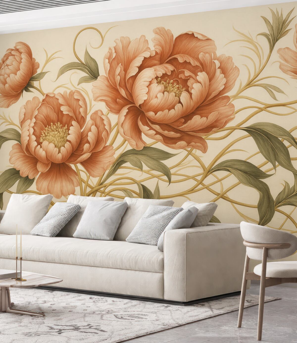 Fototapeta Stylowe piwonie z podkręconymi liśćmi.