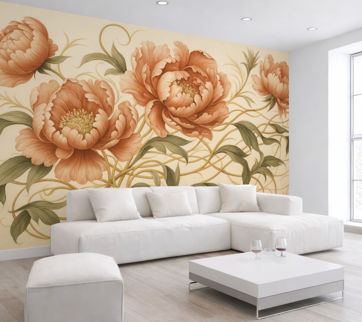 Fototapeta Stylowe piwonie z podkręconymi liśćmi.