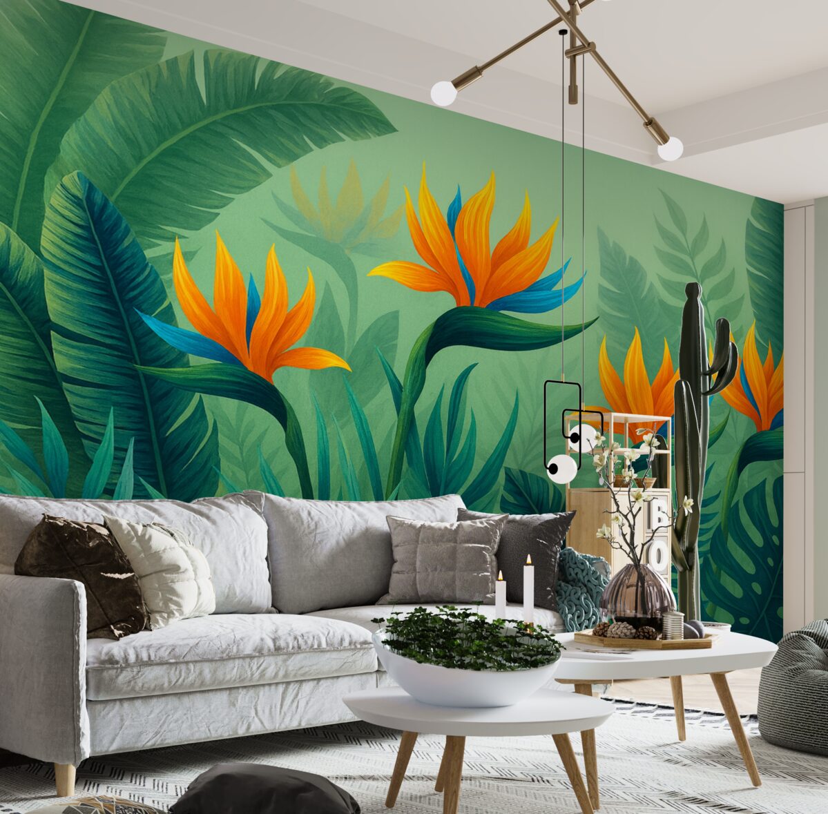 Fototapeta Jasne liście na zielonym tle z białymi wzorami.