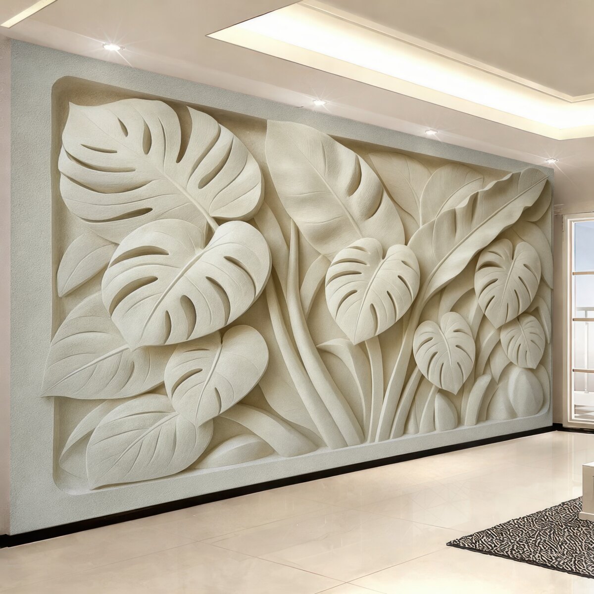 Fototapeta Płaskorzeźba dużych liści monstera.