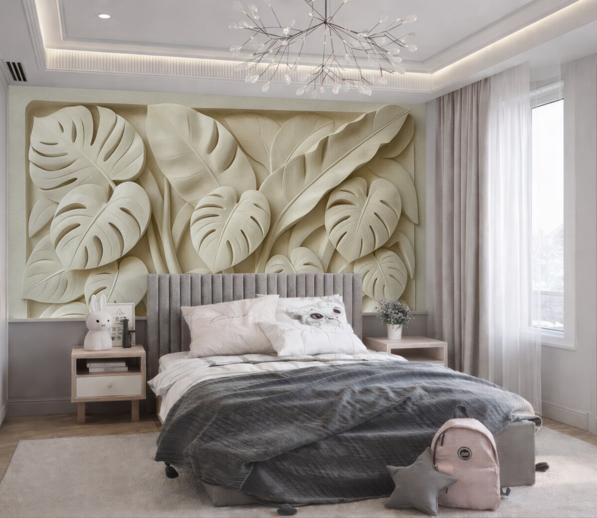 Fototapeta Płaskorzeźba dużych liści monstera.