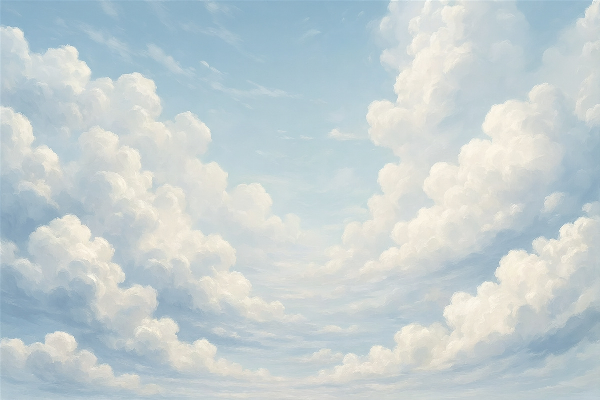 Fototapeta Błękitne niebo z symulowanymi ruchami pędzla olejnego.