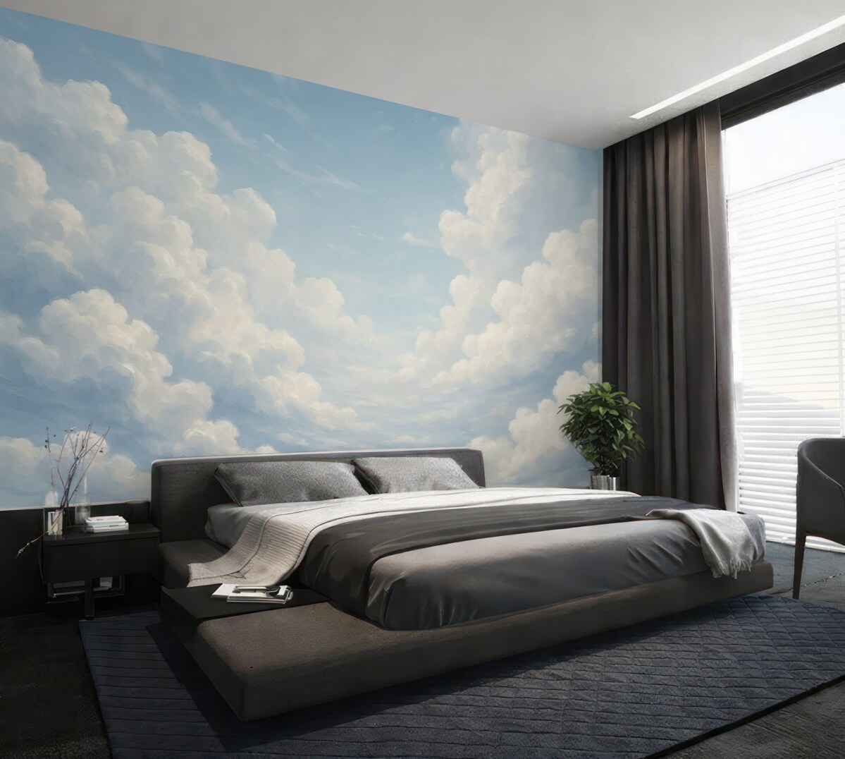 Fototapeta Błękitne niebo z symulowanymi ruchami pędzla olejnego.